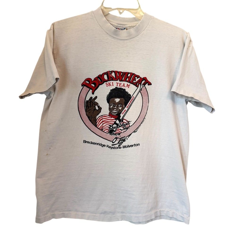 VTG Buckwheat Ski Team T Shirt Graphic Tee 80s‎ Rascals RARE Large Fit Med READ